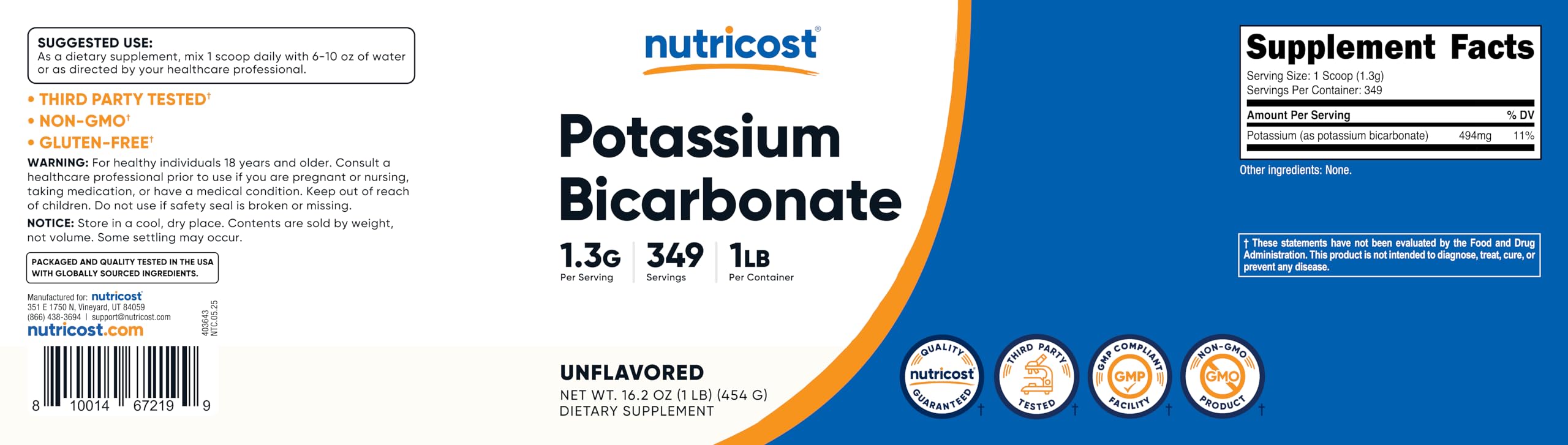 Nutricost Potassium Bicarbonate Powder product packaging