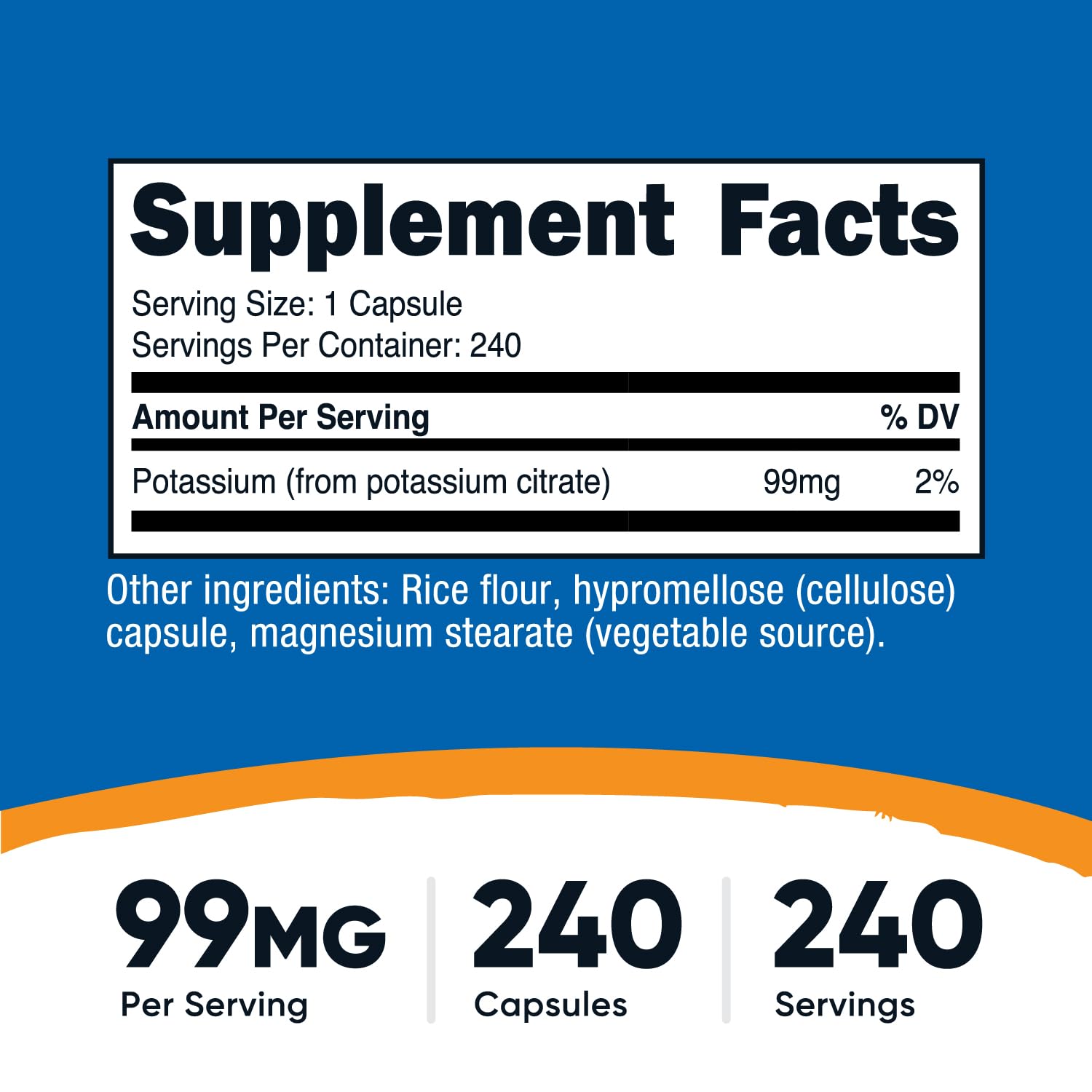 Nutricost Potassium Citrate 240 Capsules side view