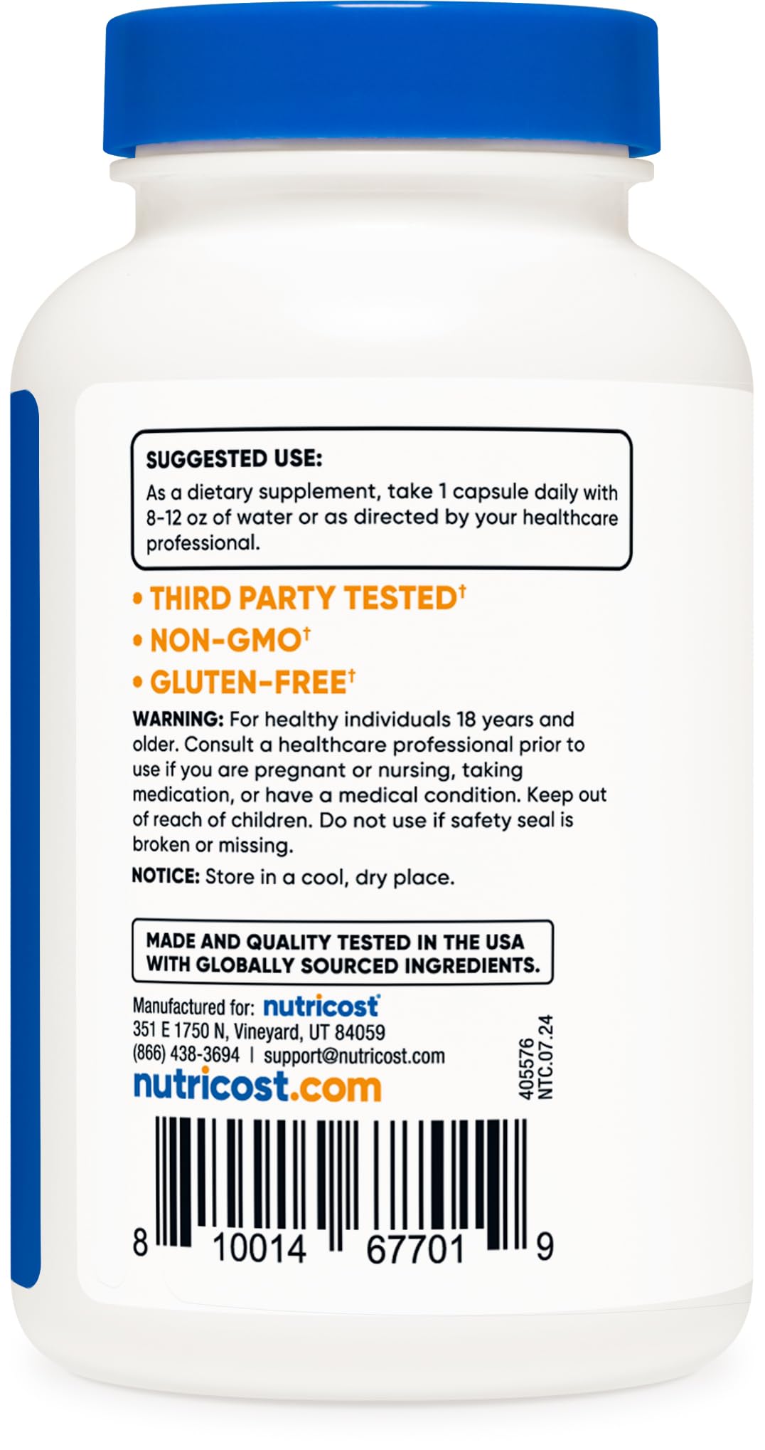Nutricost Potassium Citrate capsules showing size comparison