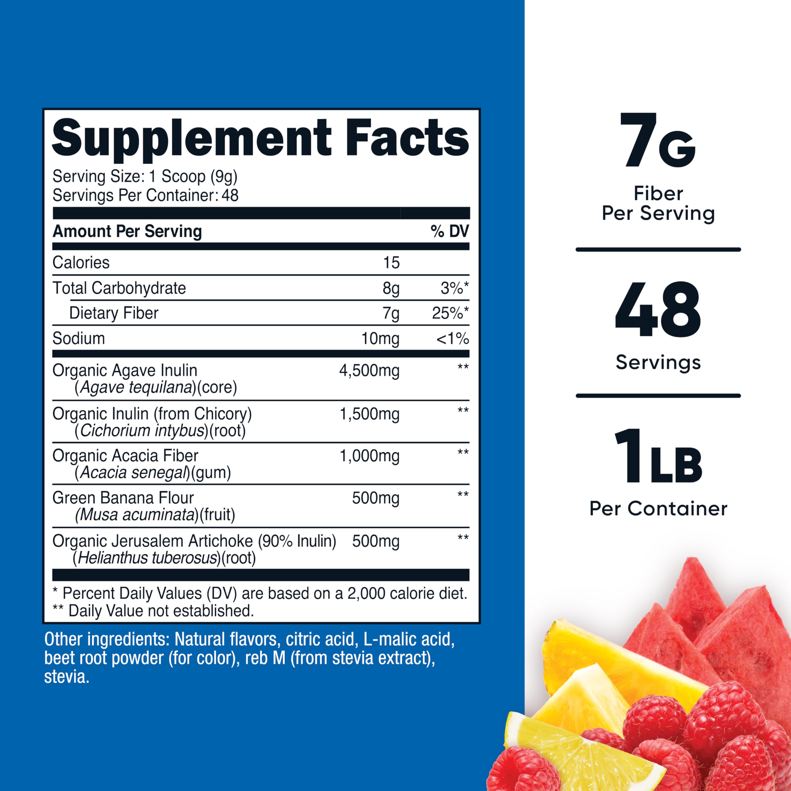 Nutricost Prebiotic Fiber Powder 1lb back view with ingredient list