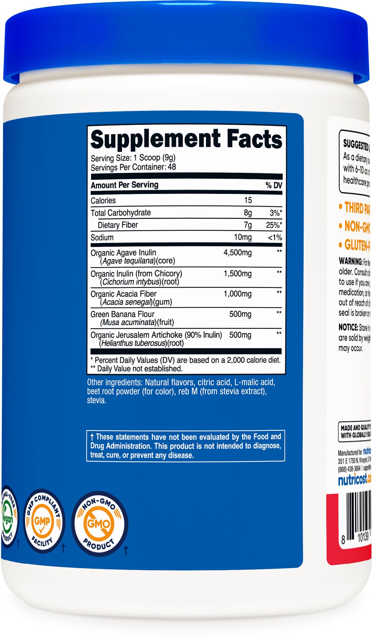 Nutricost Prebiotic Fiber Powder 1lb with fresh fruits for mixing
