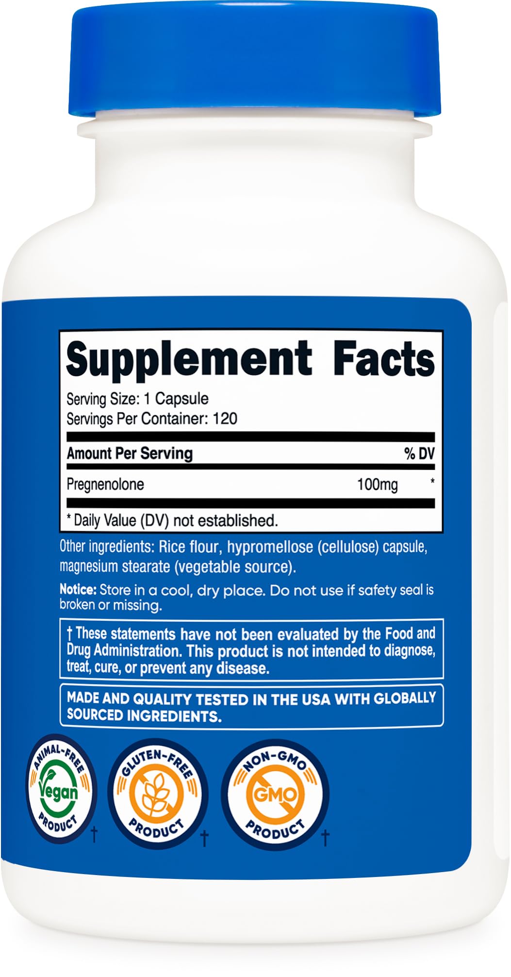 Nutricost Pregnenolone 100mg bottle with capsules