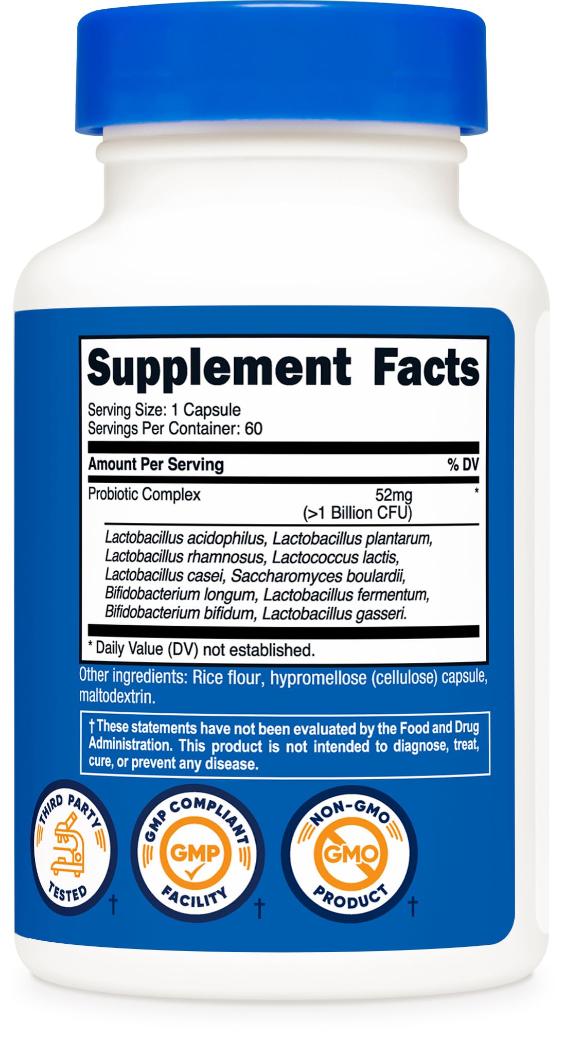 Nutricost Probiotic Complex 50g ingredients list on the back