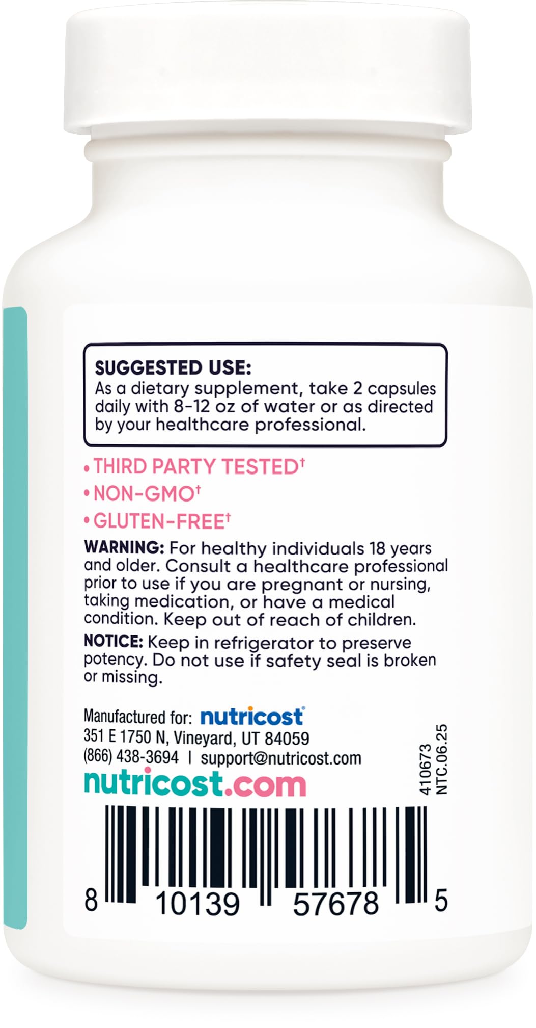 Nutricost Probiotics Acidophilus ingredients list on packaging