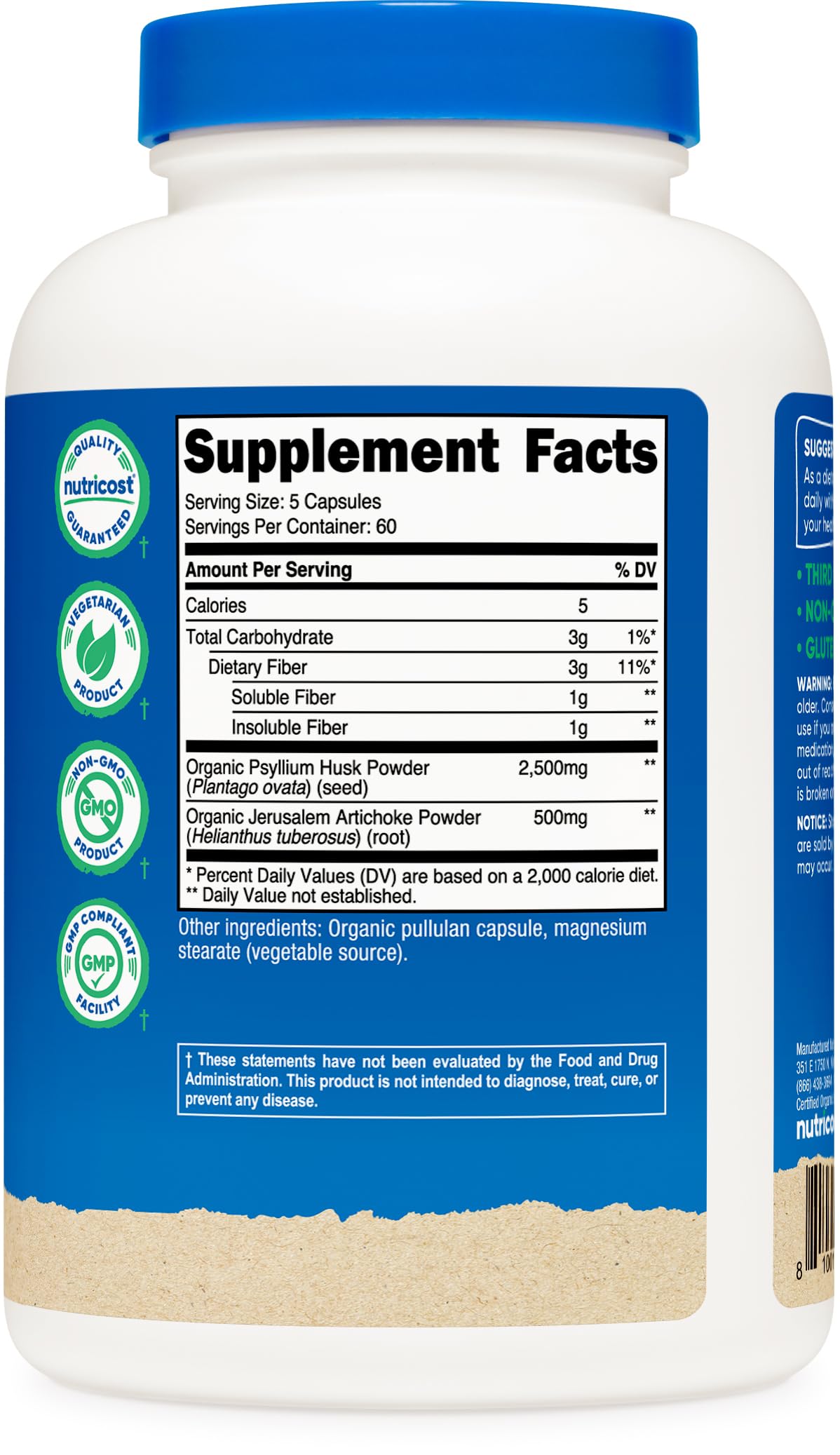 Nutricost Psyllium Capsules bottle with capsules scattered
