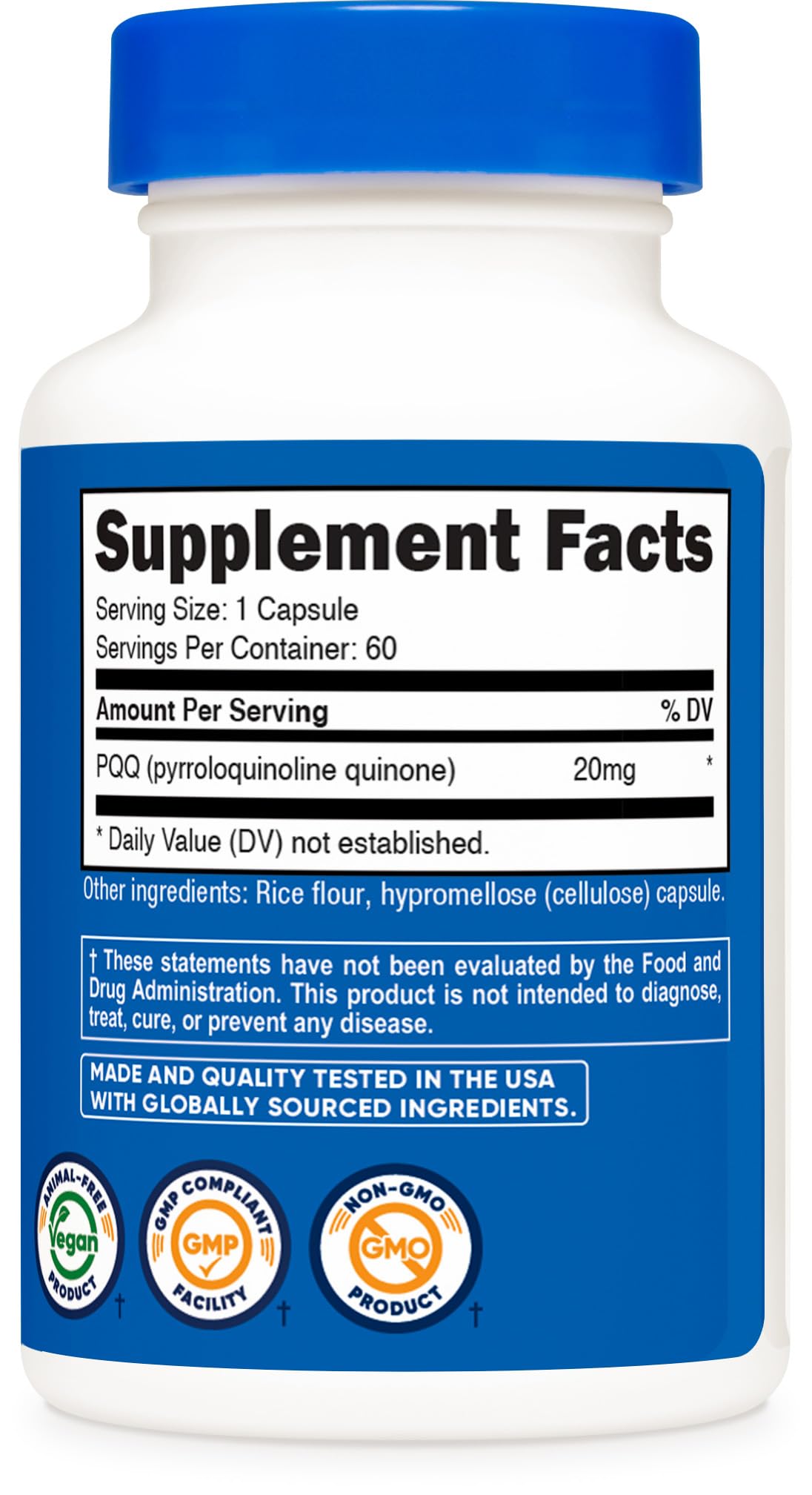 Nutricost Pyrroloquinoline Quinone 20mg capsule close-up