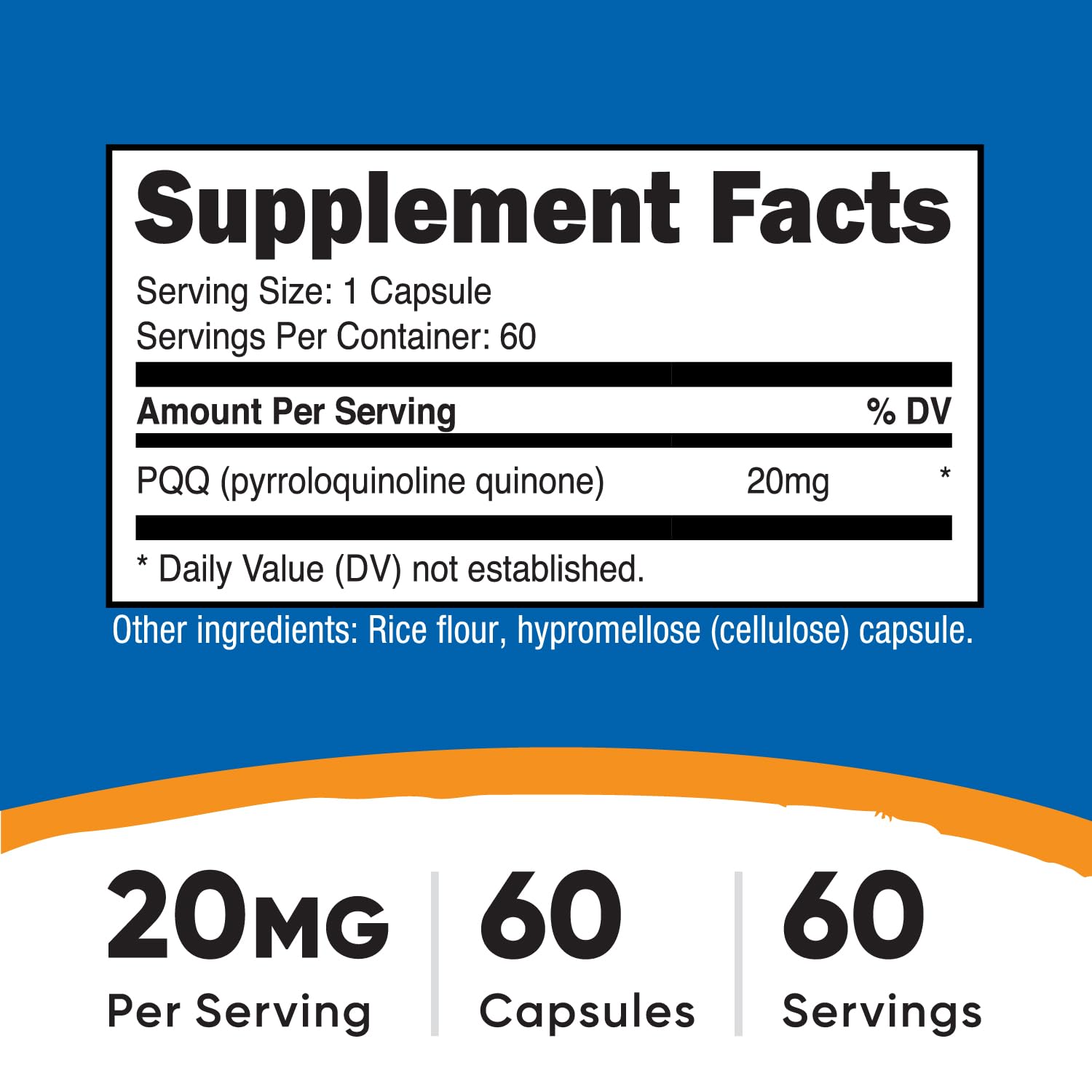 Nutricost Pyrroloquinoline Quinone 20mg capsules side view