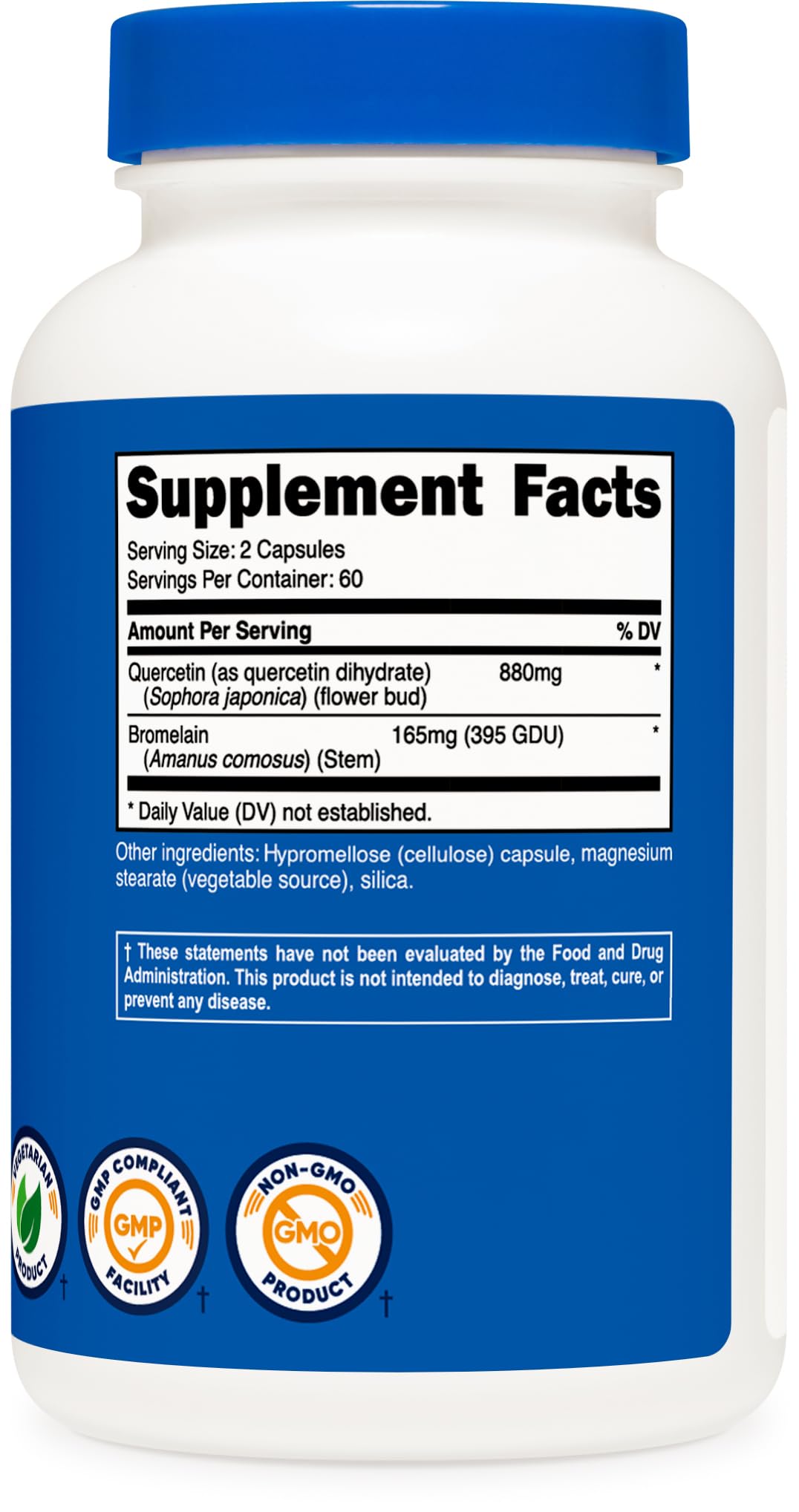 Nutricost Quercetin 880mg with Bromelain 165mg ingredients list
