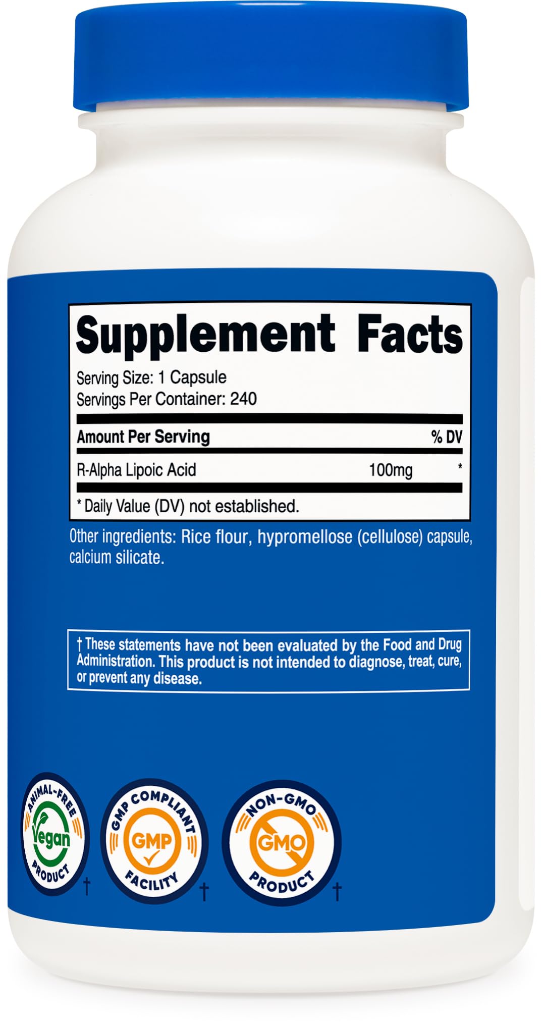 Nutricost R-Alpha Lipoic Acid bottle with measuring scoop