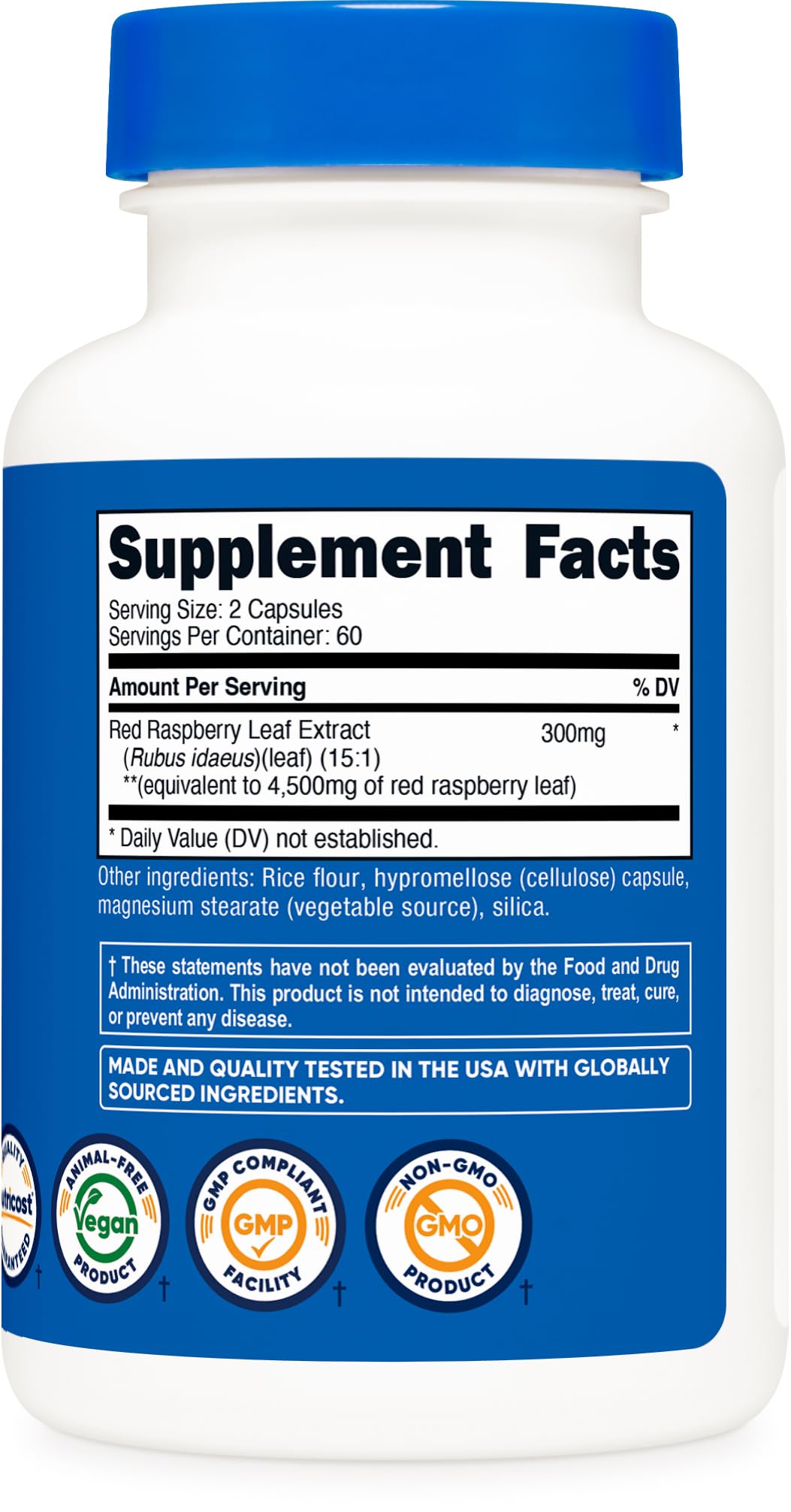 Nutricost Red Raspberry Leaf Extract 120 capsules packaging