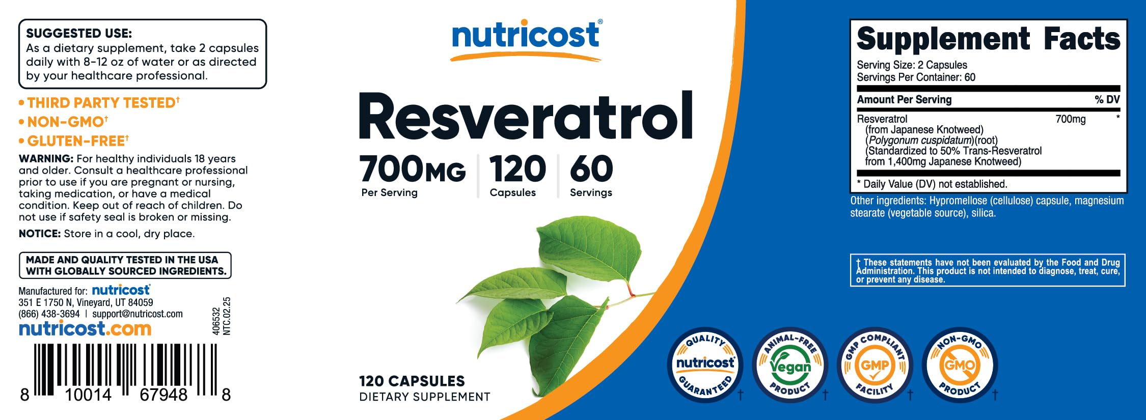Nutricost Resveratrol Supplement 700mg on a wooden table
