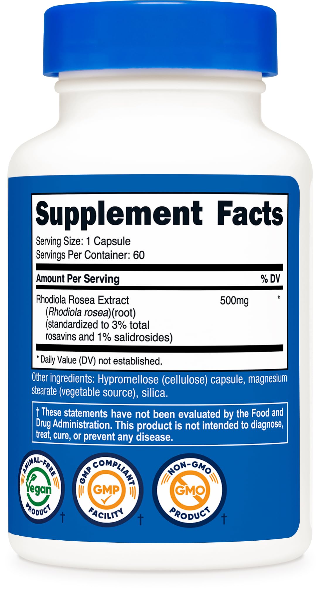 Nutricost Rhodiola Rosea Extract 500mg bottle with capsules