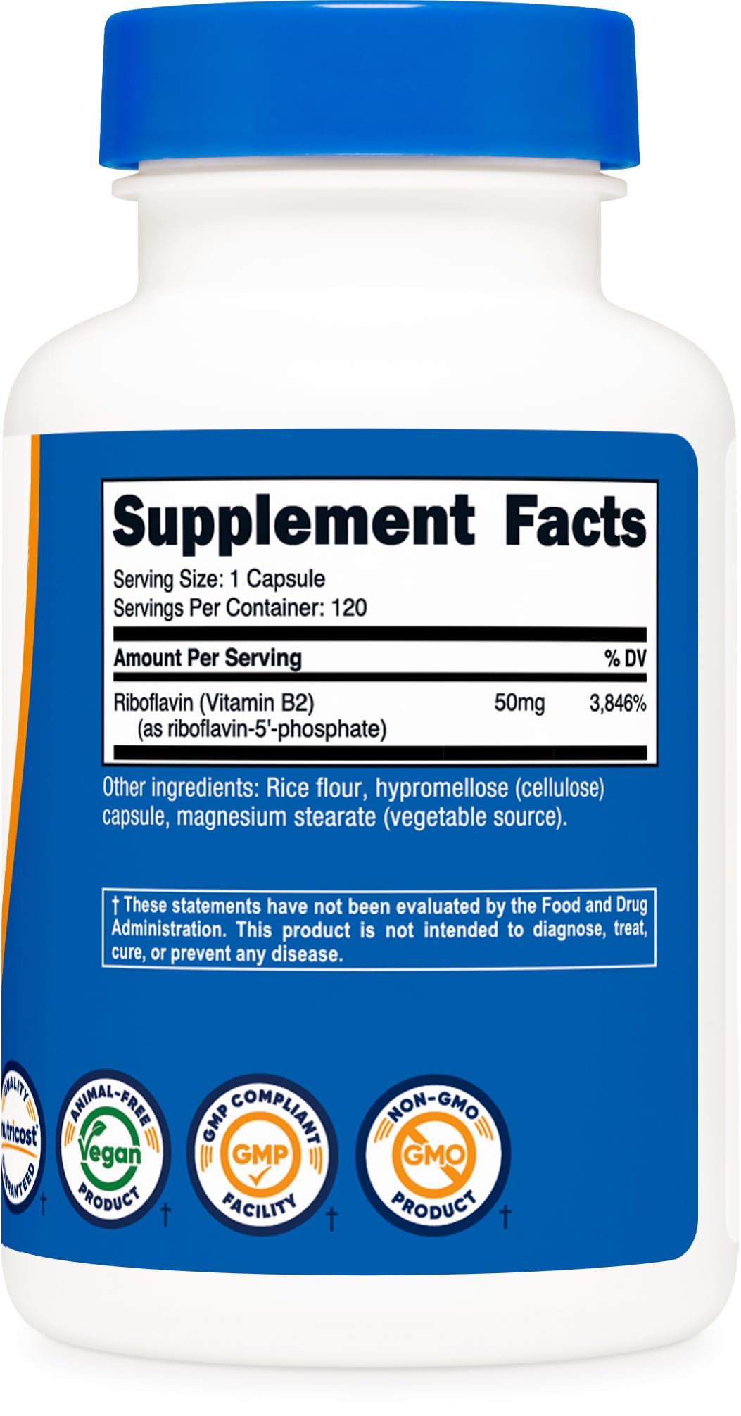 Nutricost Riboflavin-5-Phosphate capsules in hand for size comparison