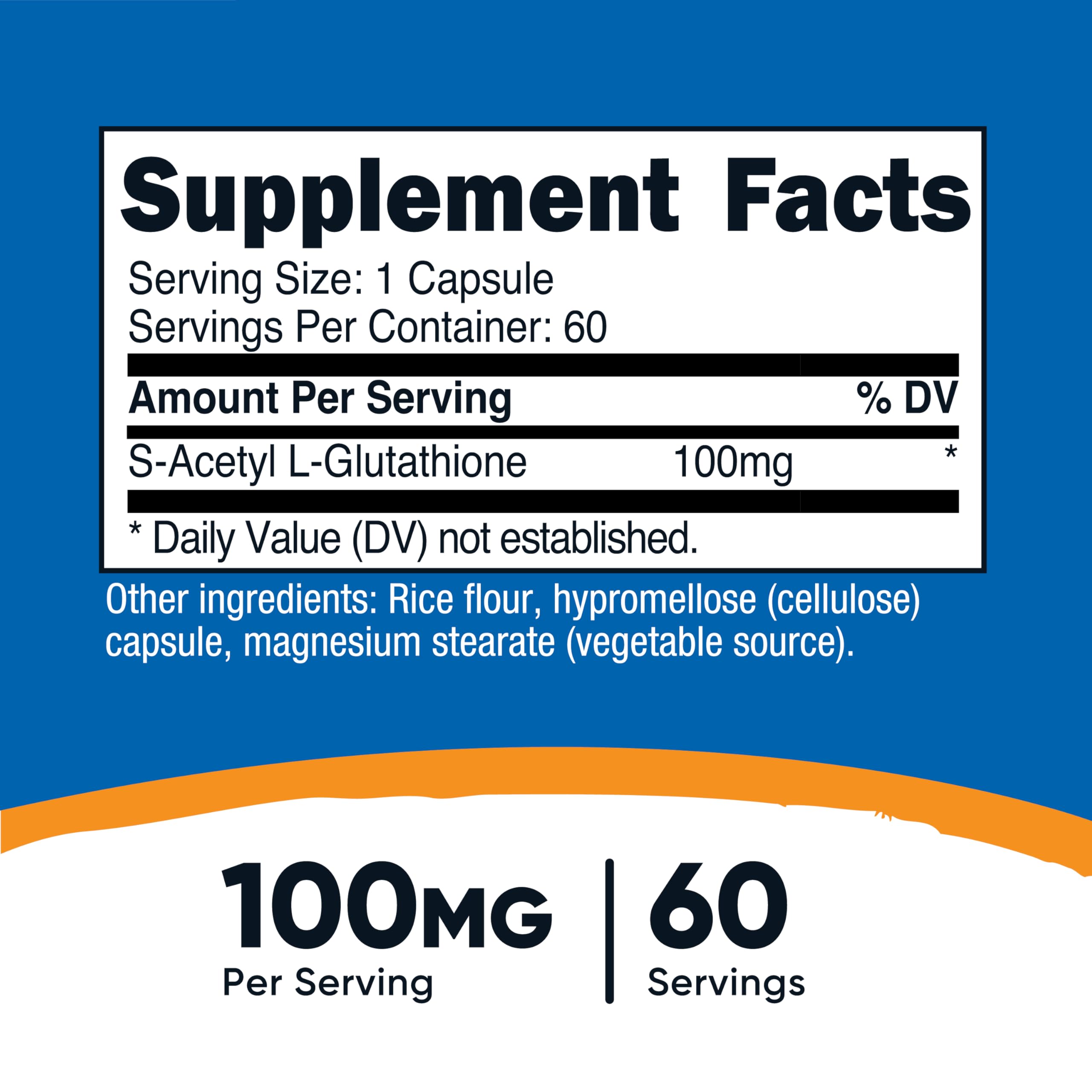 Nutricost S-Acetyl-L-Glutathione 100mg capsules close-up showing dosage