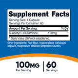 Nutricost S-Acetyl-L-Glutathione 100mg capsules close-up showing dosage