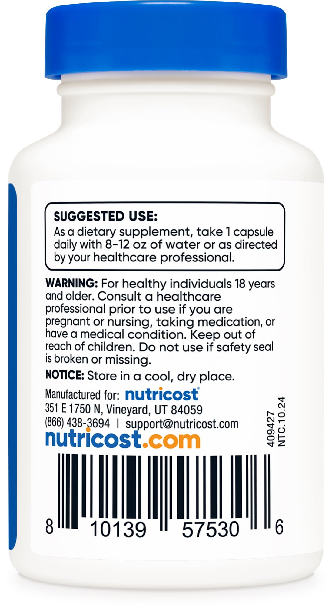 Nutricost S-Acetyl-L-Glutathione capsules on a white background