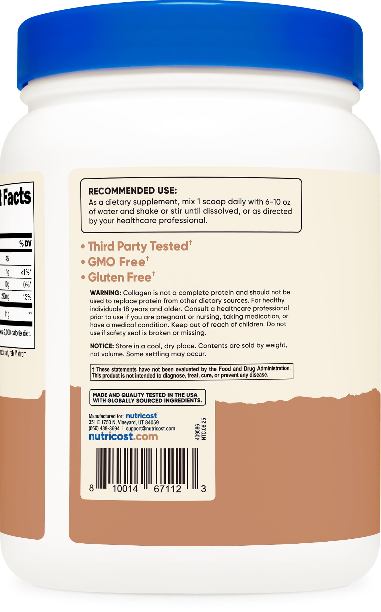 Nutricost Salted Caramel Collagen Powder side view packaging