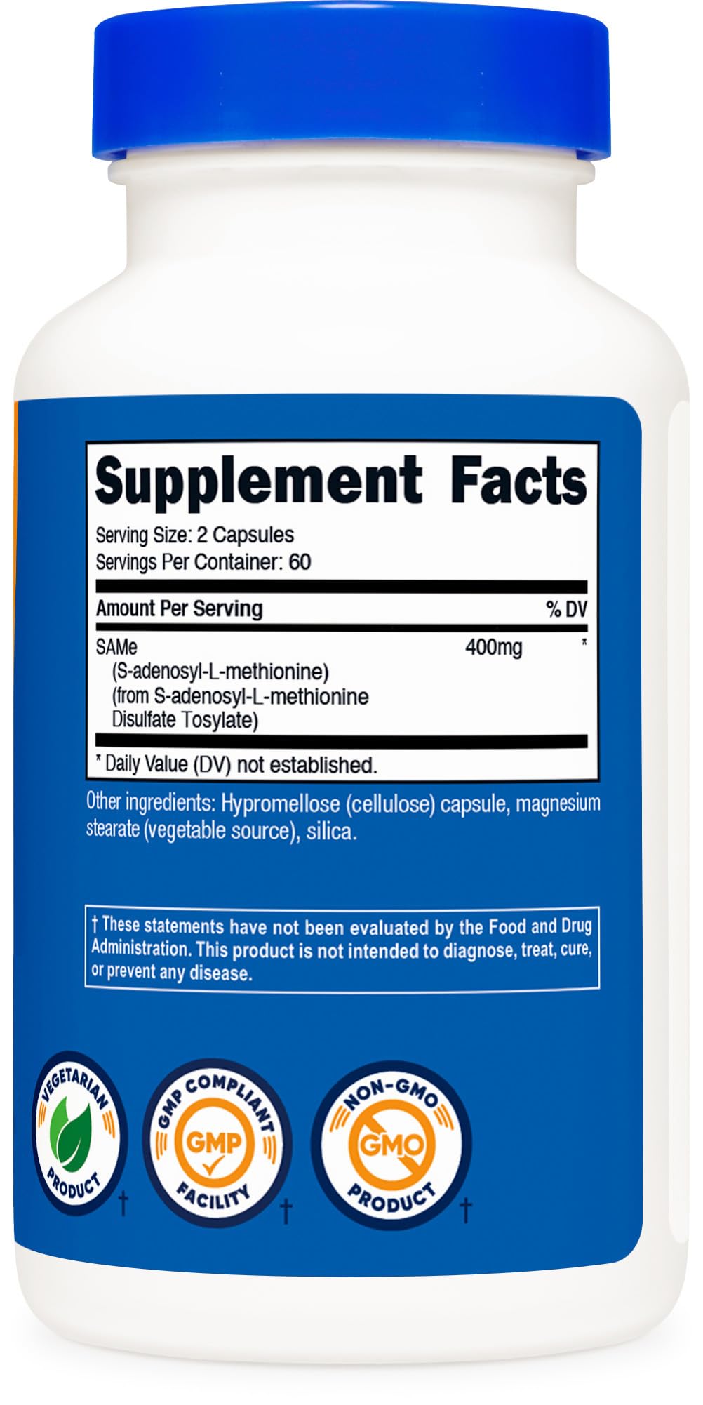 Nutricost SAMe 400mg bottle with capsules on a white background