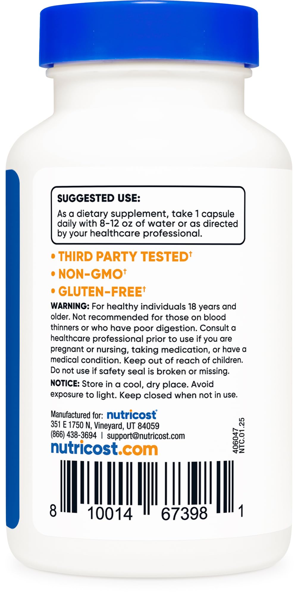Nutricost Serrapeptase Capsules with ingredients list