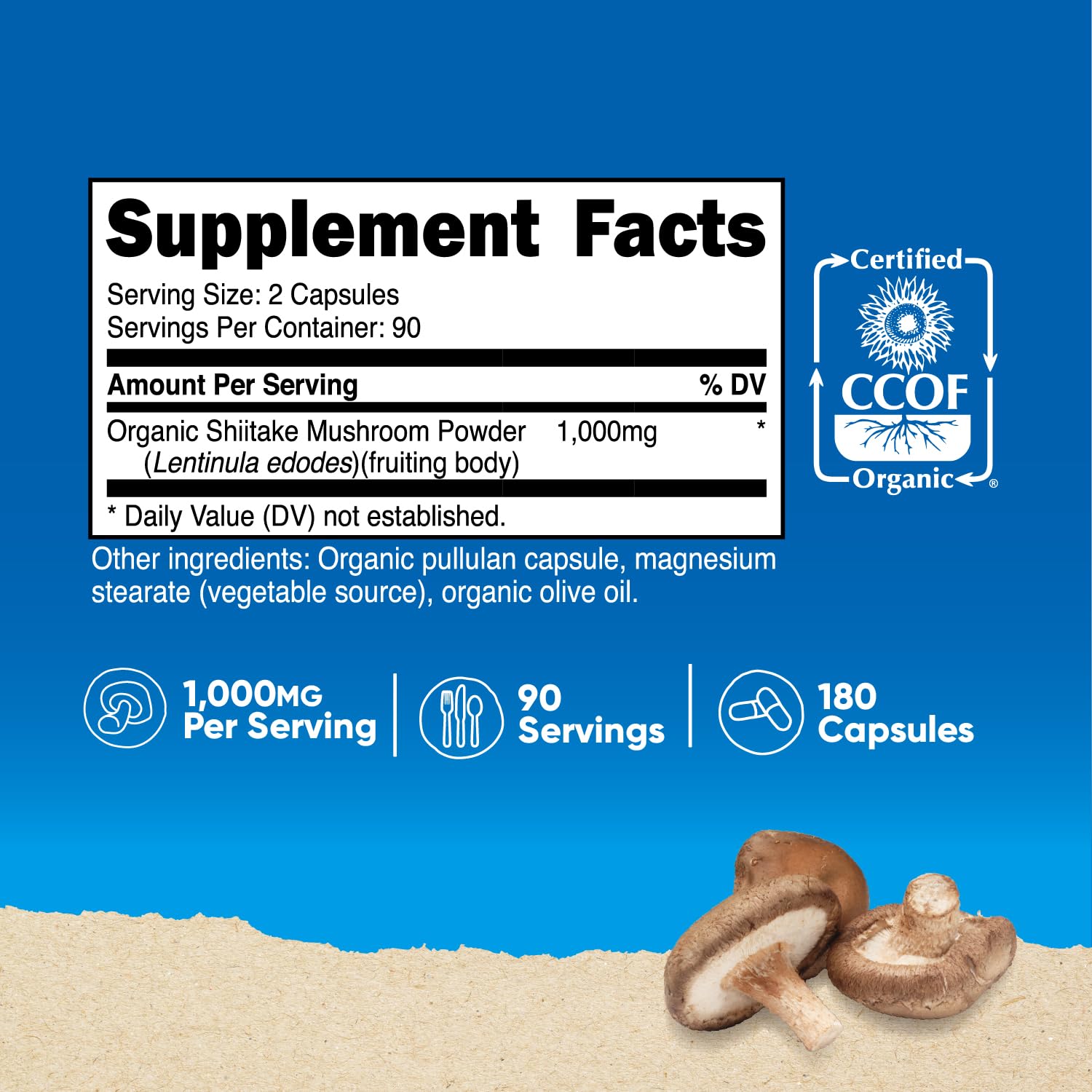 Nutricost Shiitake Mushroom Capsules 180 count bottle