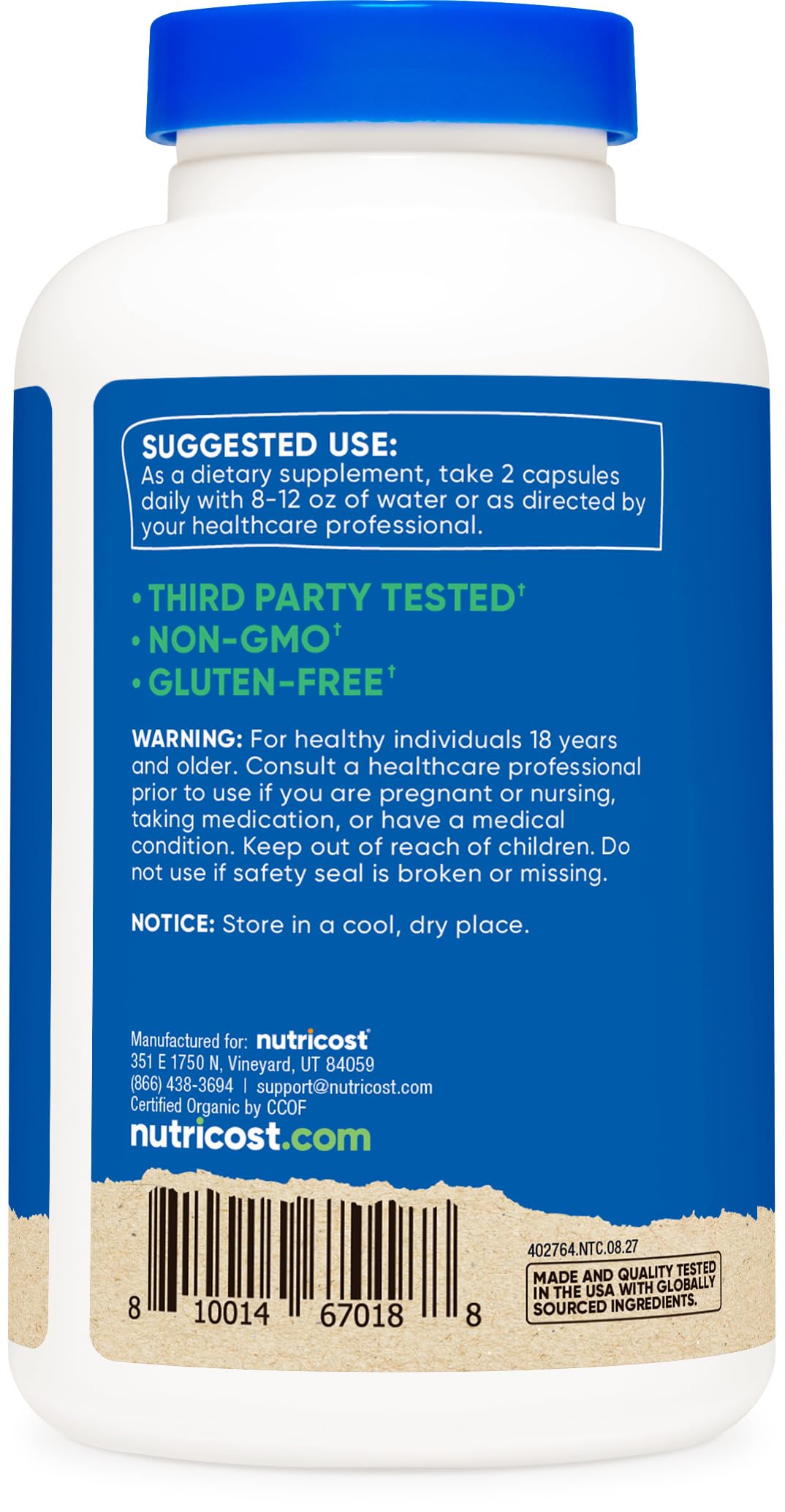 Nutricost Shiitake Mushroom Capsules with ingredients list