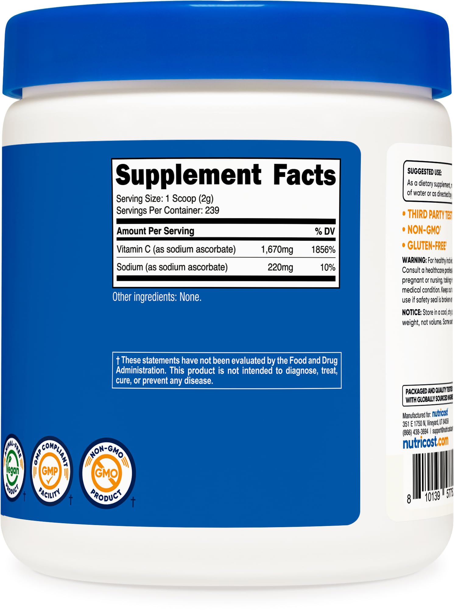 Nutricost Sodium Ascorbate Powder mixed in a glass of water