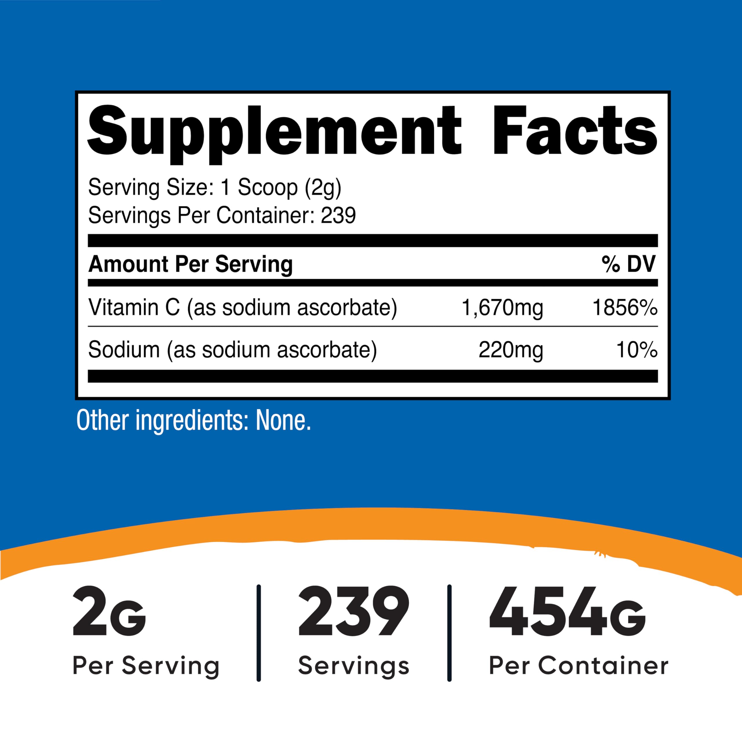 Nutricost Sodium Ascorbate Powder side view showing ingredients