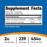 Nutricost Sodium Ascorbate Powder side view showing ingredients