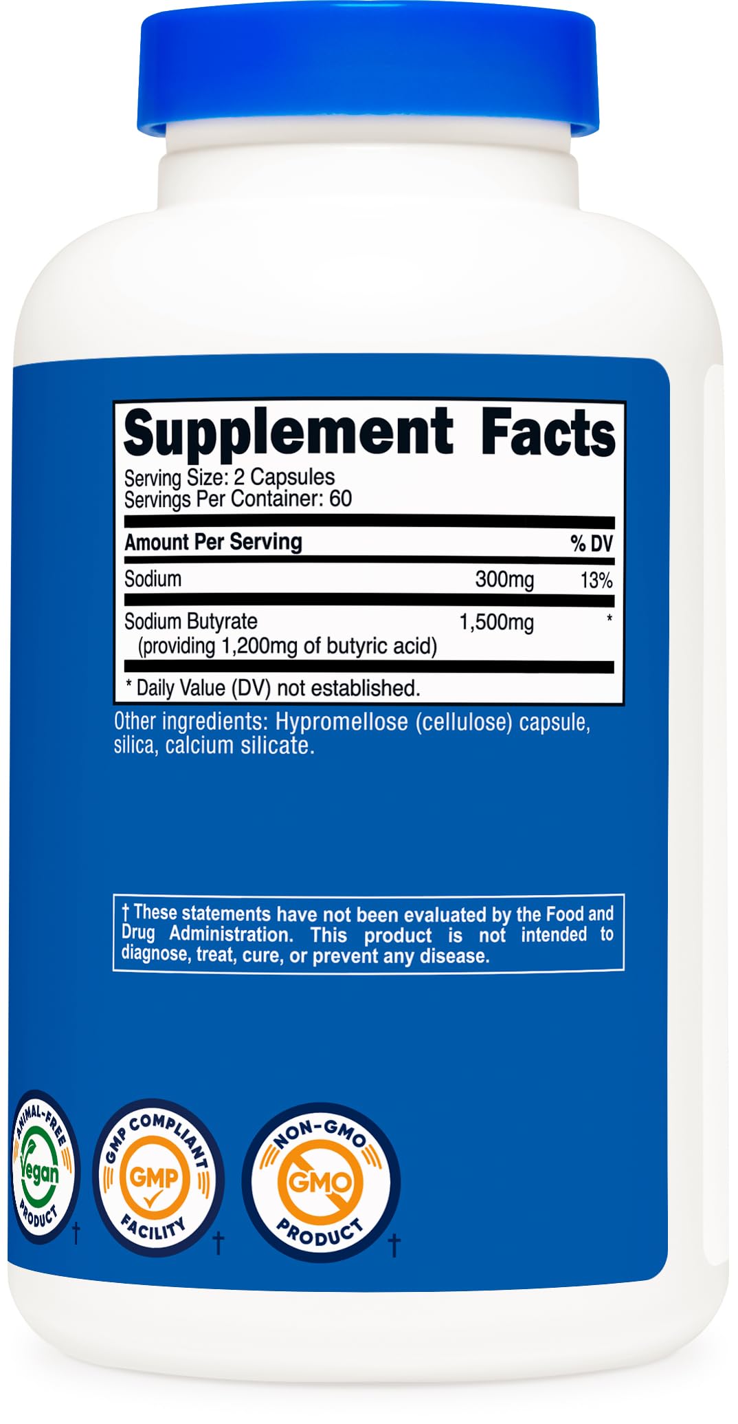 Nutricost Sodium Butyrate nutritional information on label
