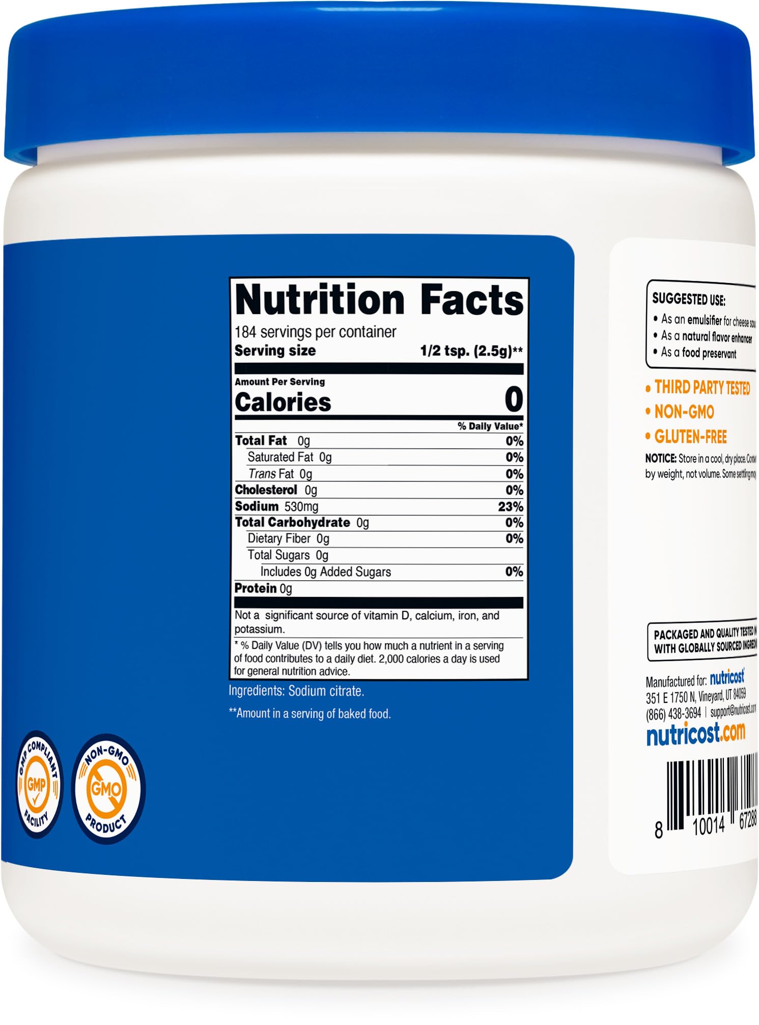 Nutricost Sodium Citrate 1 LB on kitchen counter