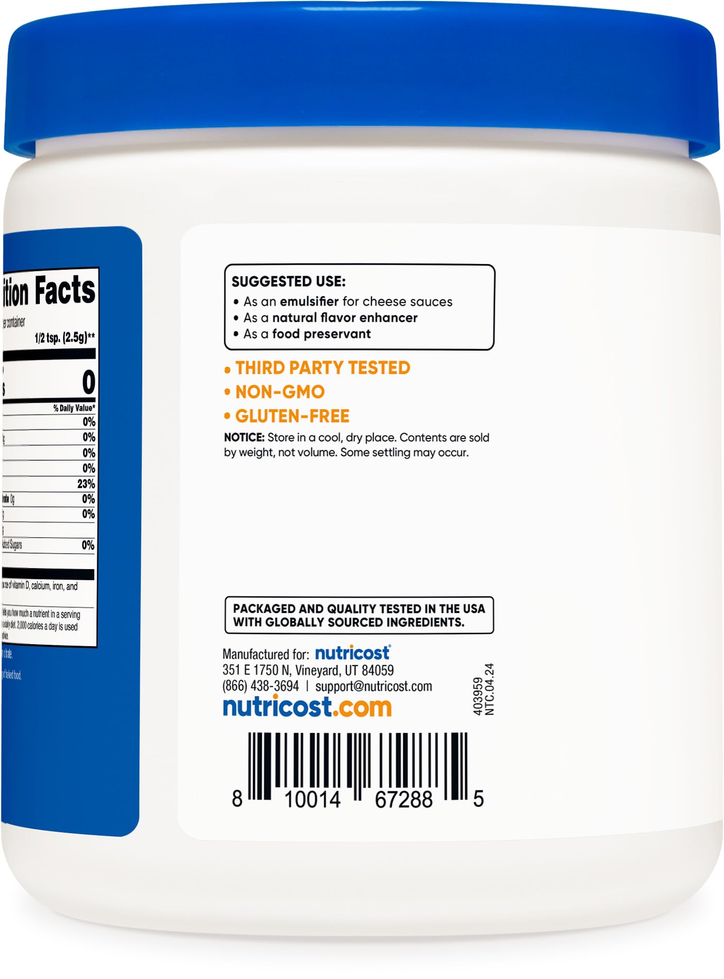 Nutricost Sodium Citrate 1 LB with measuring spoon