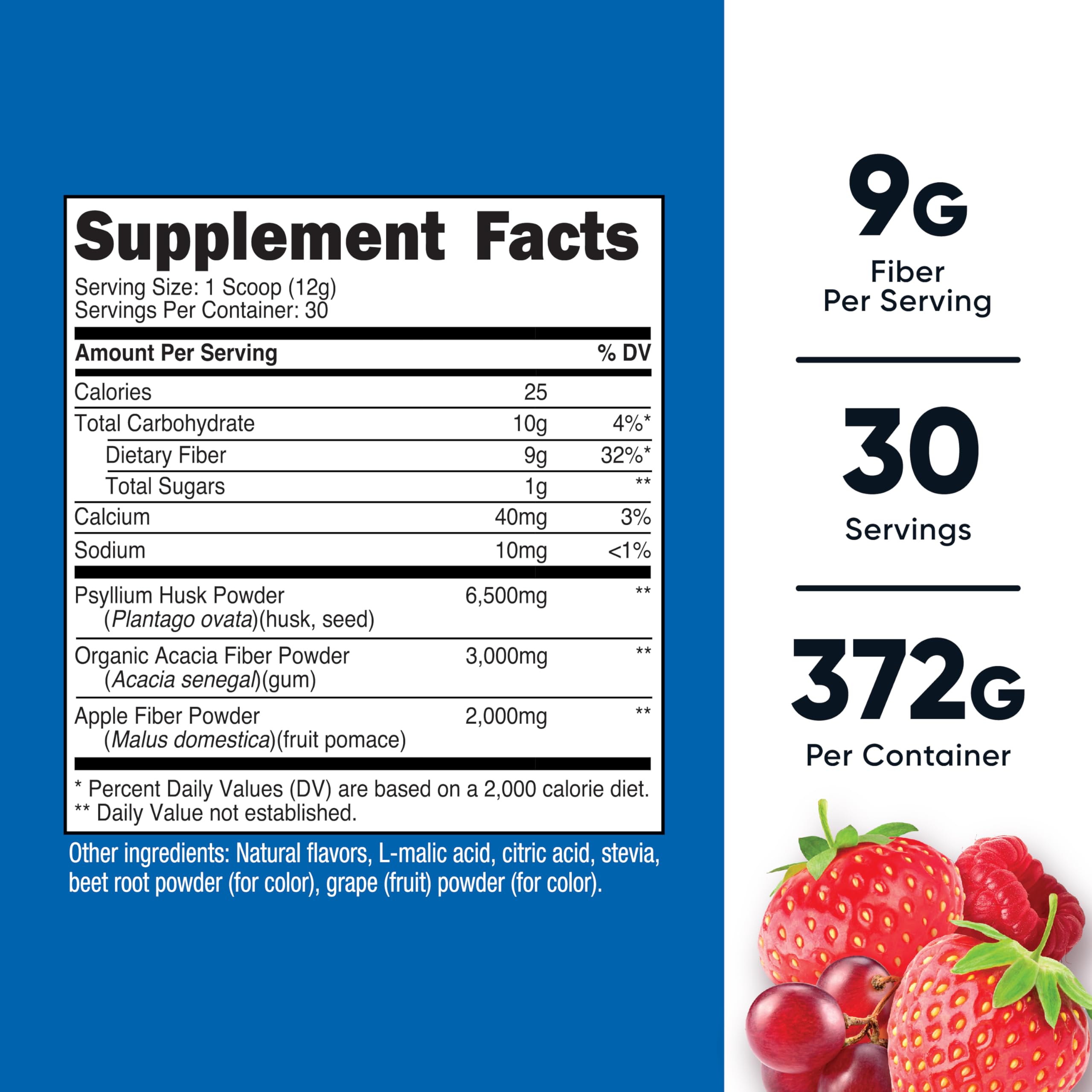 Nutricost Soluble Fiber Powder 440g back view with ingredient list