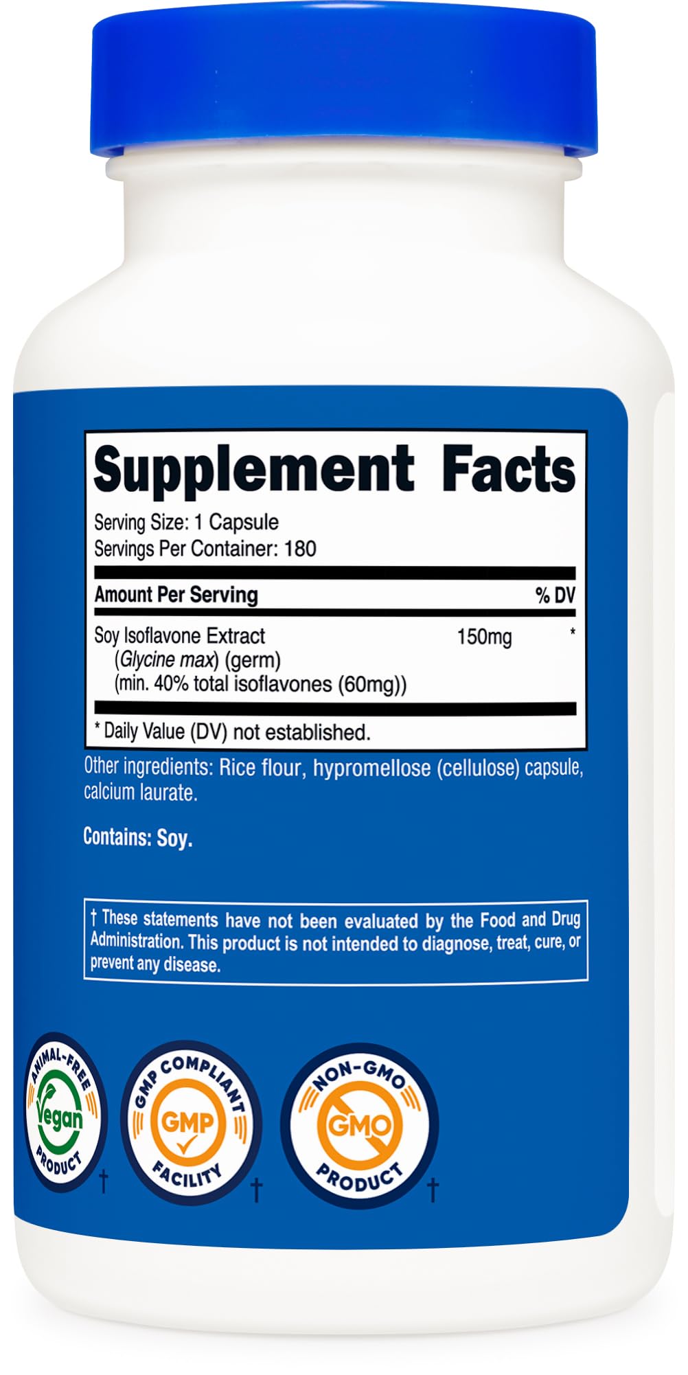 Nutricost Soy Isoflavones capsules on a wooden surface