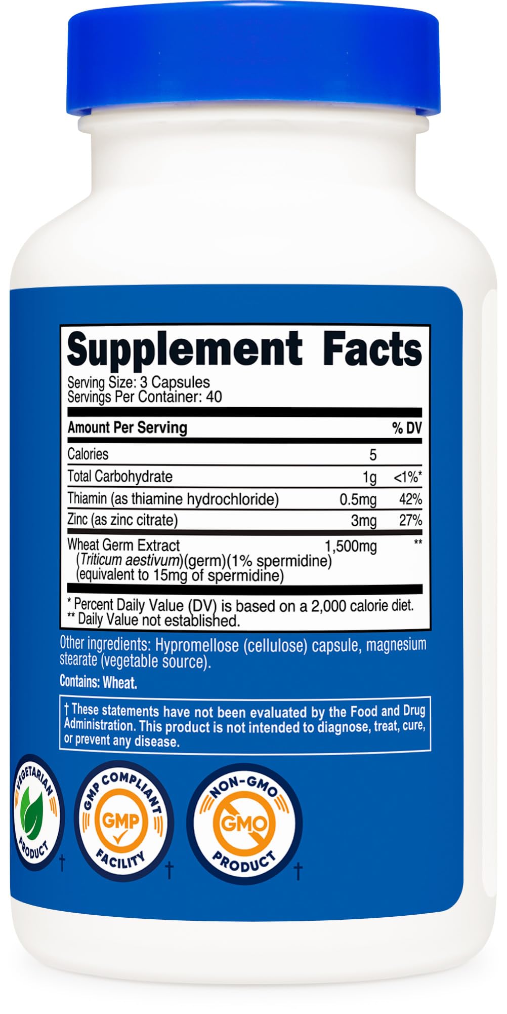 Nutricost Spermidine Wheat Germ bottle with dosage information