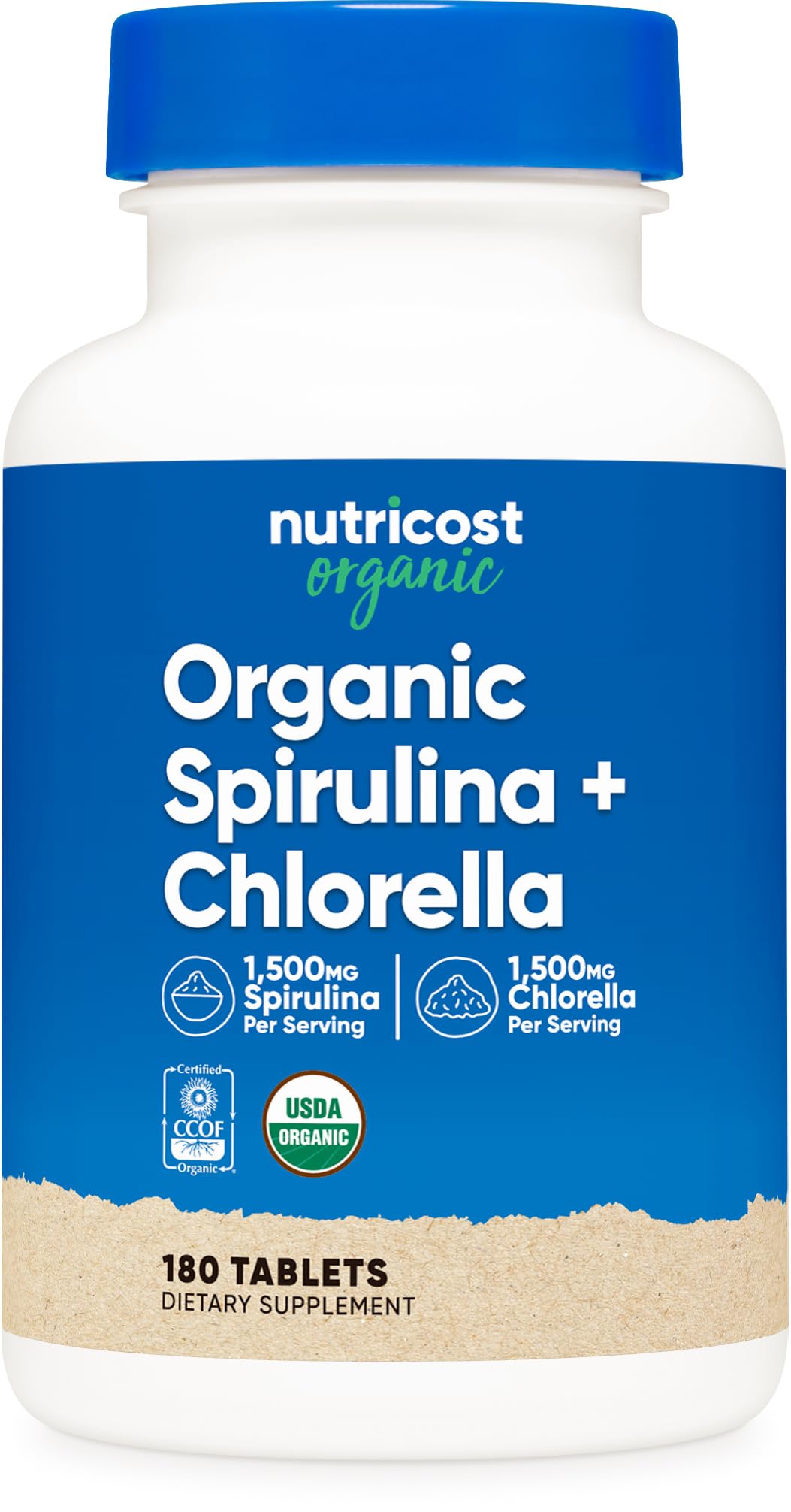 Nutricost Spirulina and Chlorella Tablets bottle front view