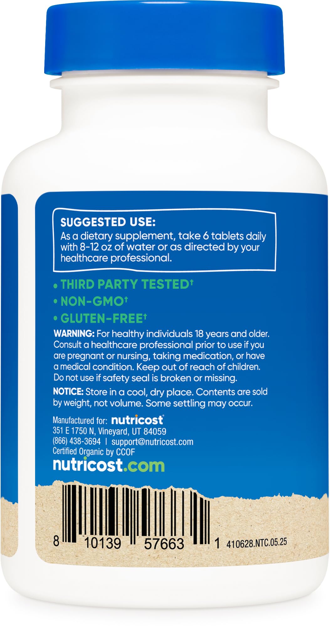 Nutricost Spirulina and Chlorella Tablets side view