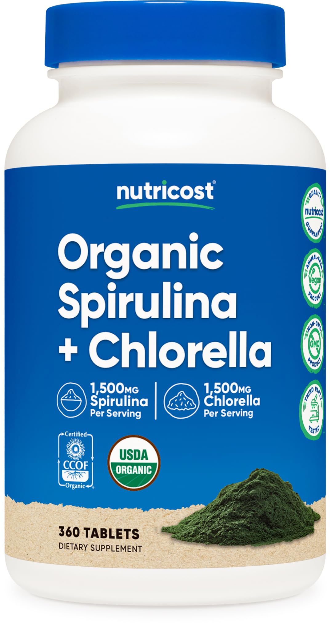 Nutricost Spirulina & Chlorella Tablets 360 count front view