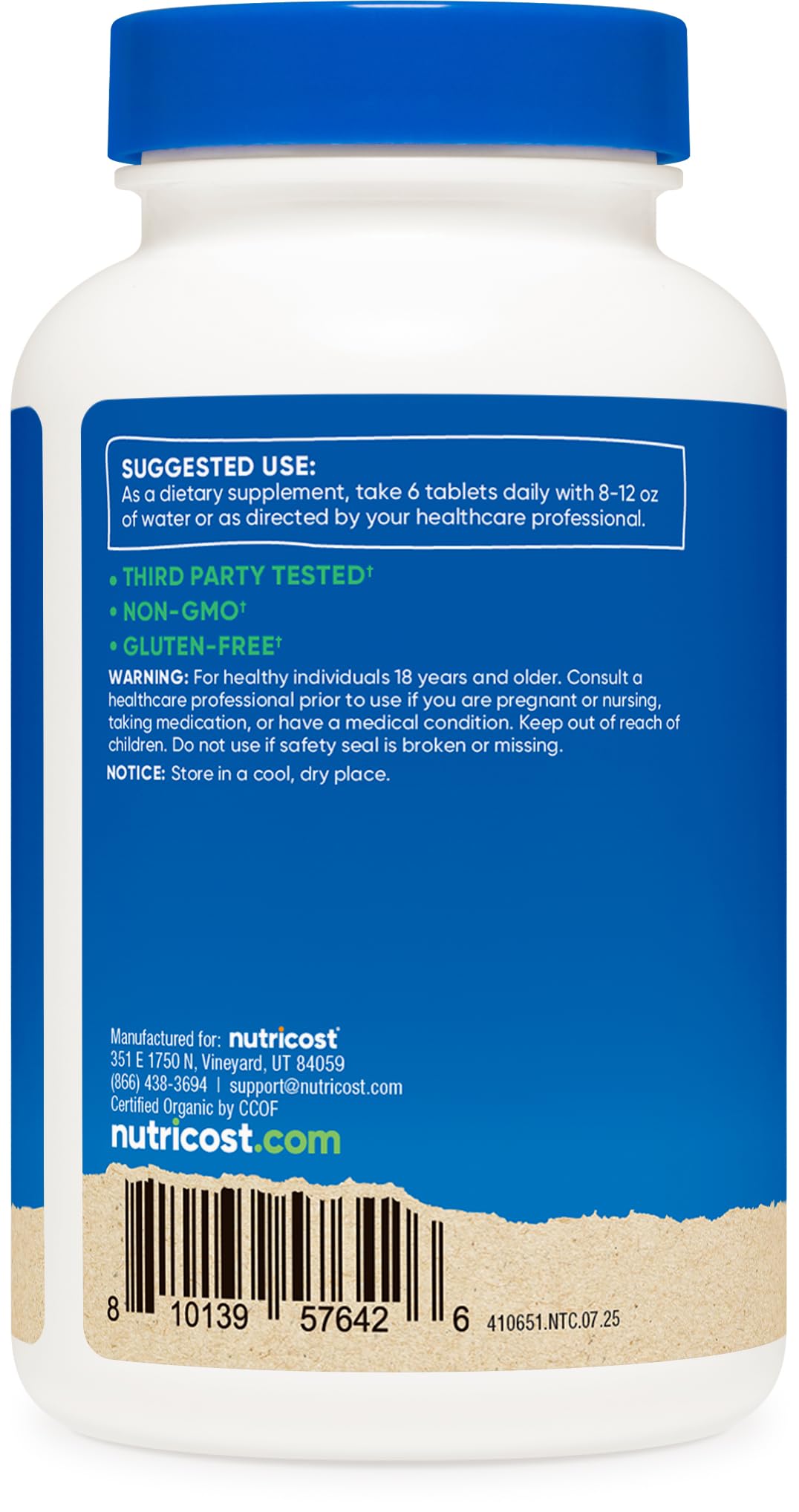 Nutricost Spirulina & Chlorella Tablets showing tablet size