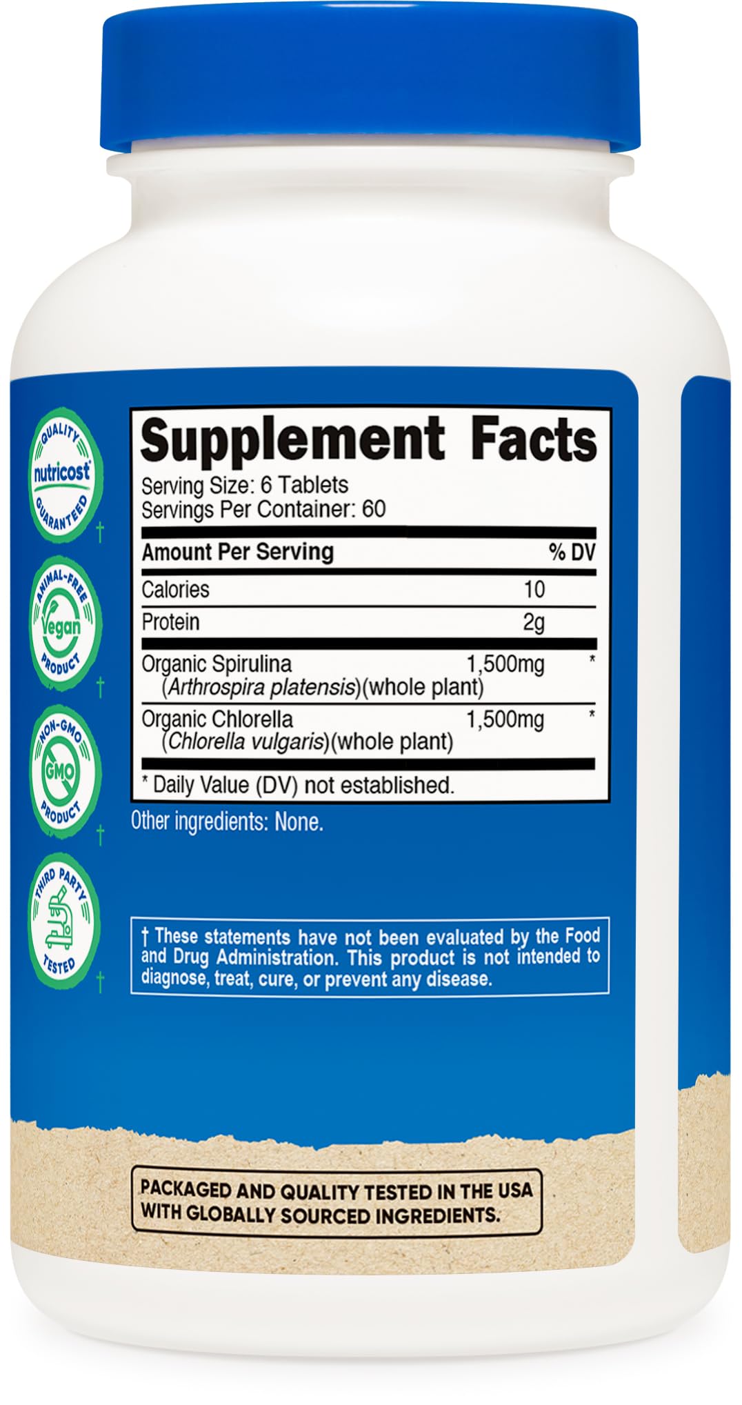 Nutricost Spirulina & Chlorella Tablets with organic certification badge
