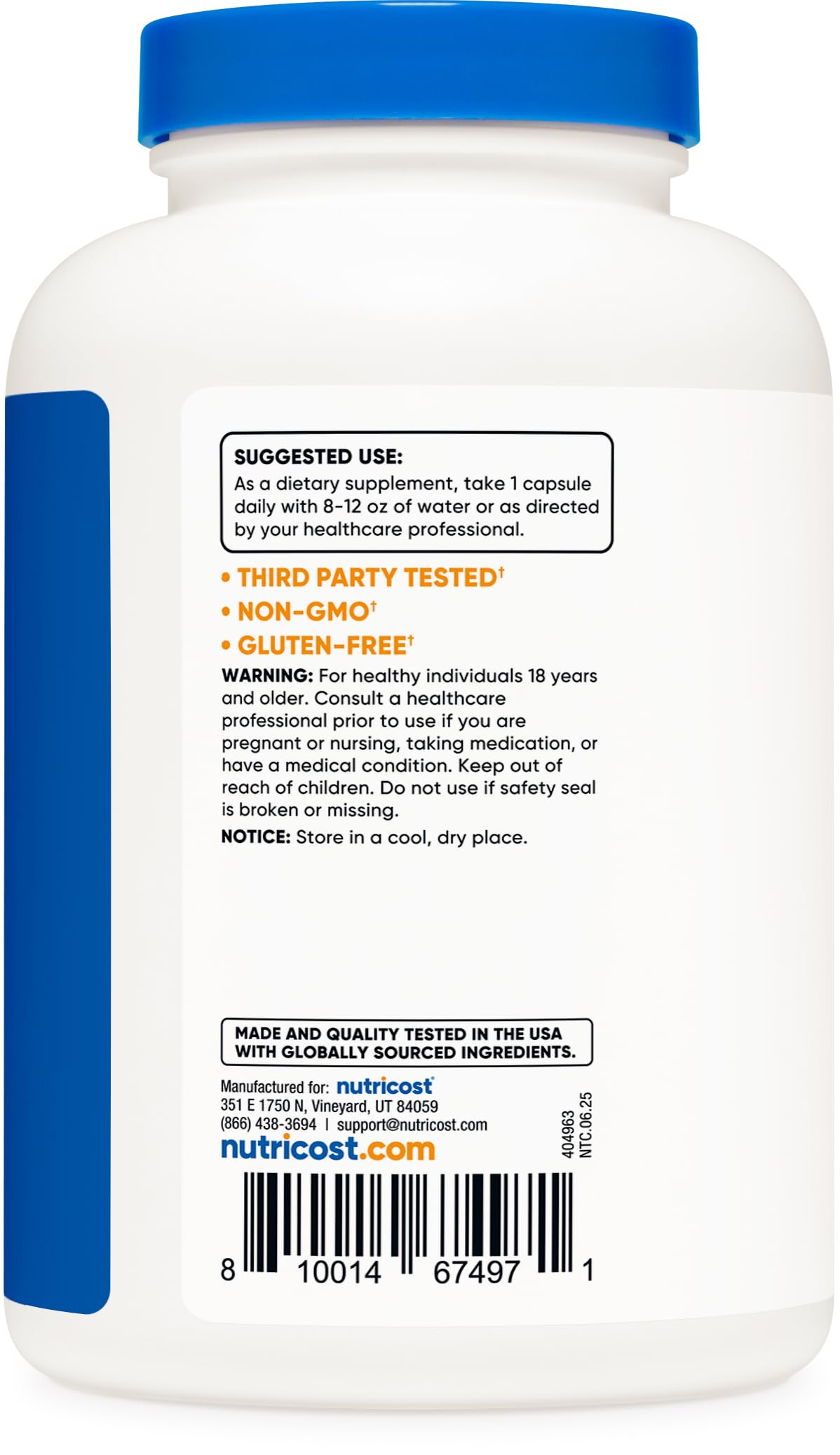 Nutricost Taurine Capsules 1000mg bottle with measurement