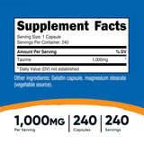 Nutricost Taurine Capsules 1000mg side view with label