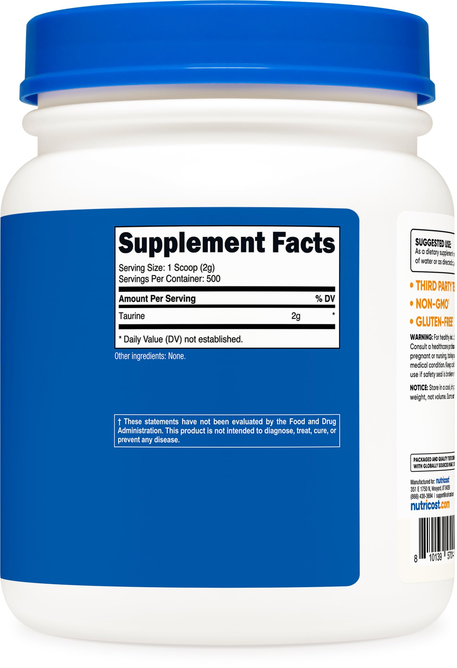 Nutricost Taurine Powder nutritional information