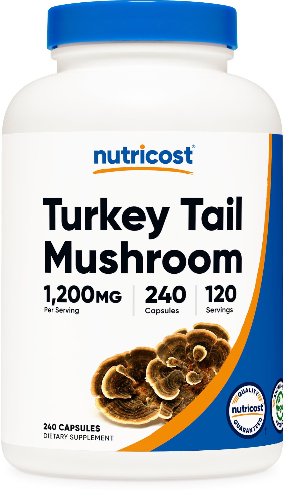 Nutricost Turkey Tail Mushroom Supplement 240 vegetarian capsules front view