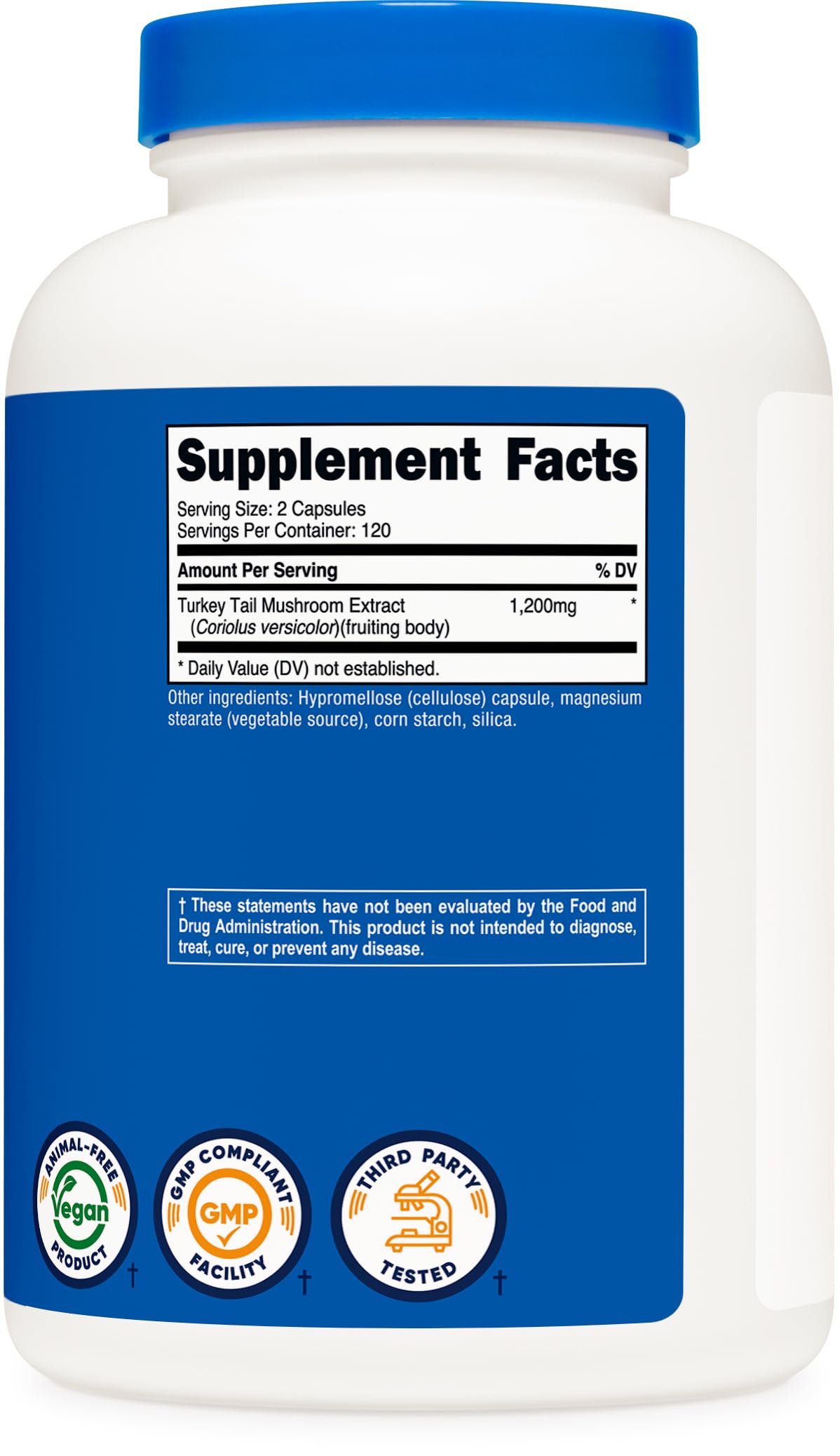 Nutricost Turkey Tail Mushroom Supplement capsules in a hand