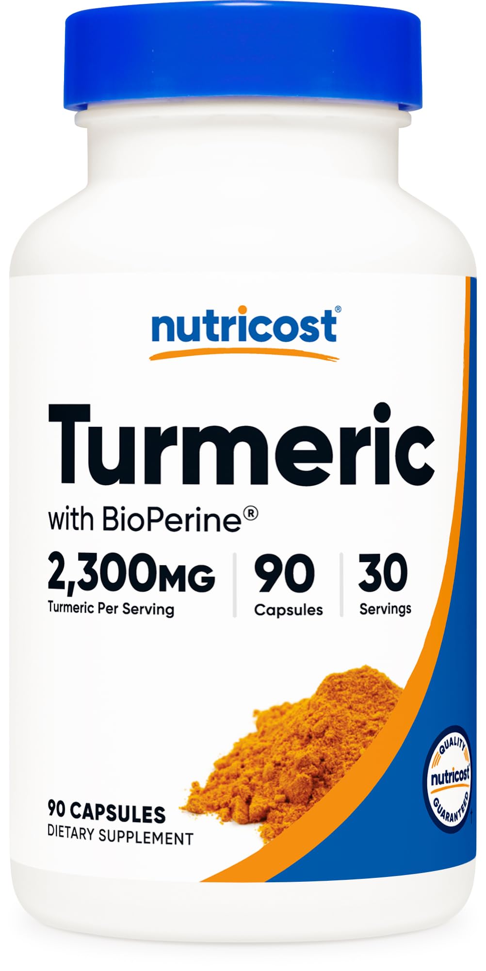 Nutricost Turmeric Supplement bottle front view with 90 capsules