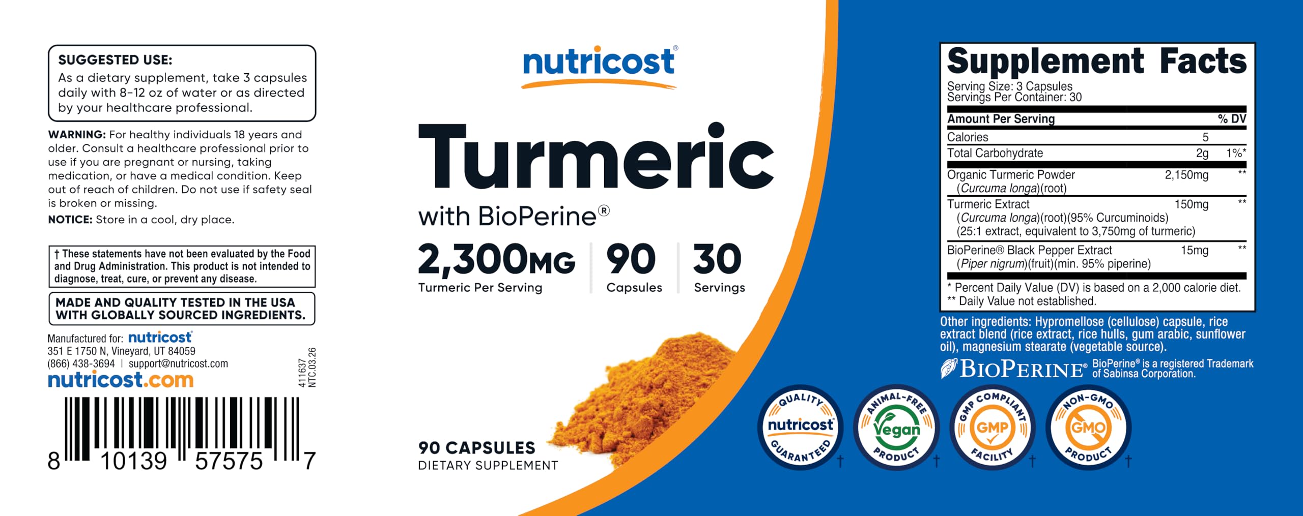 Nutricost Turmeric Supplement displayed with herbs