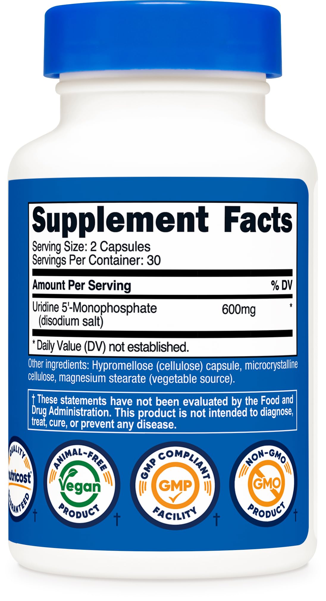 Nutricost Uridine Monophosphate 600mg 60 Capsules on a wooden table