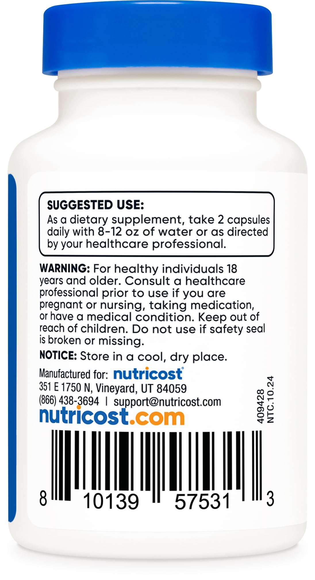 Nutricost Uridine Monophosphate 600mg 60 Capsules opened bottle with capsules