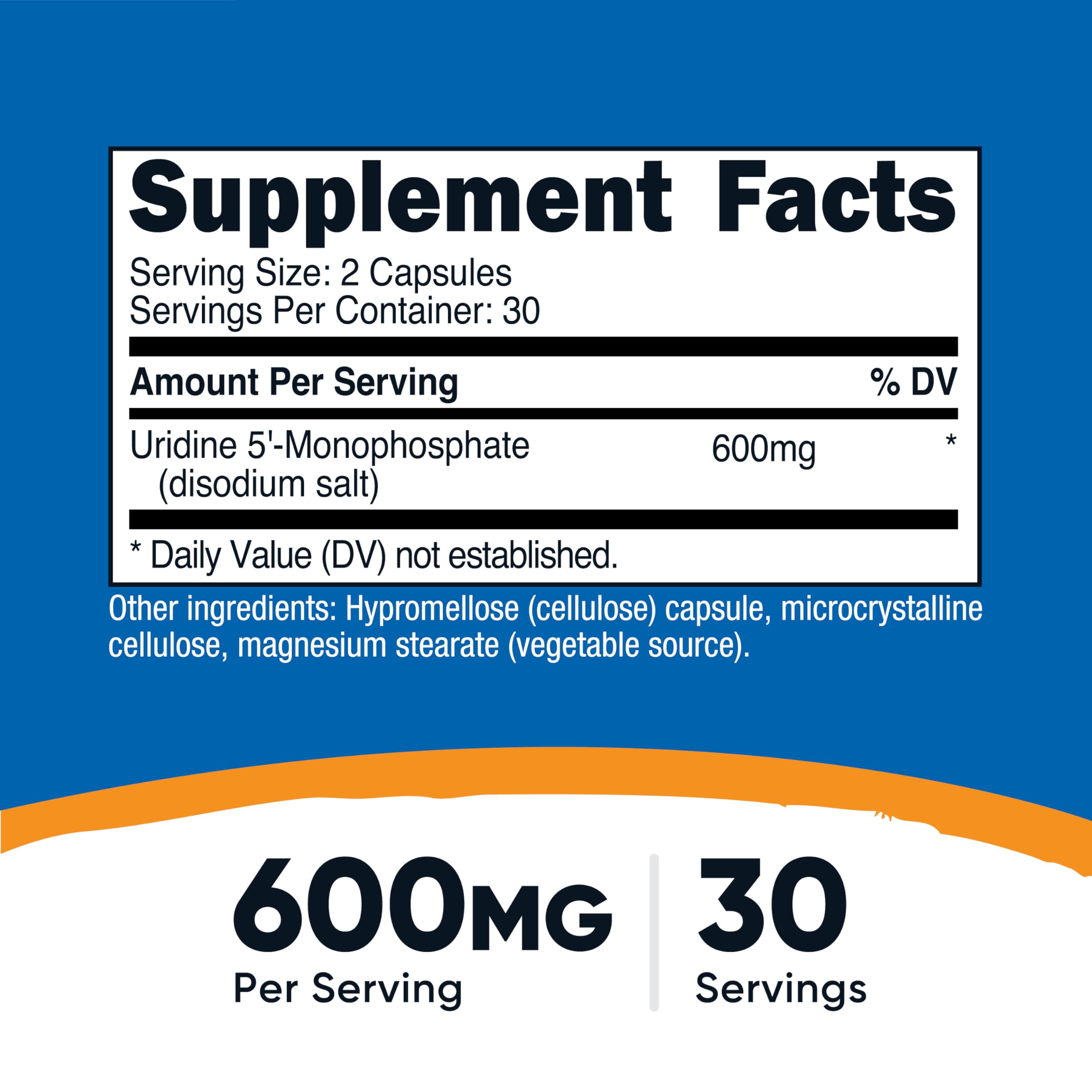 Nutricost Uridine Monophosphate 600mg 60 Capsules side view
