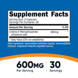 Nutricost Uridine Monophosphate 600mg 60 Capsules side view